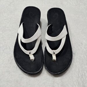 Women's OluKai Wedges Sandals Black & White Flip Flop Shoes Size 6 Kulapa Kai